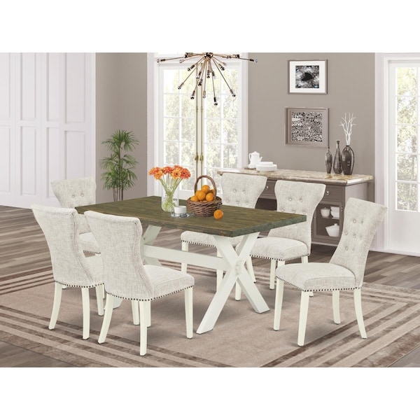 East West Furniture 7 Piece X-Style Kitchen Table Set - Doeskin X076GA235-7 - main
